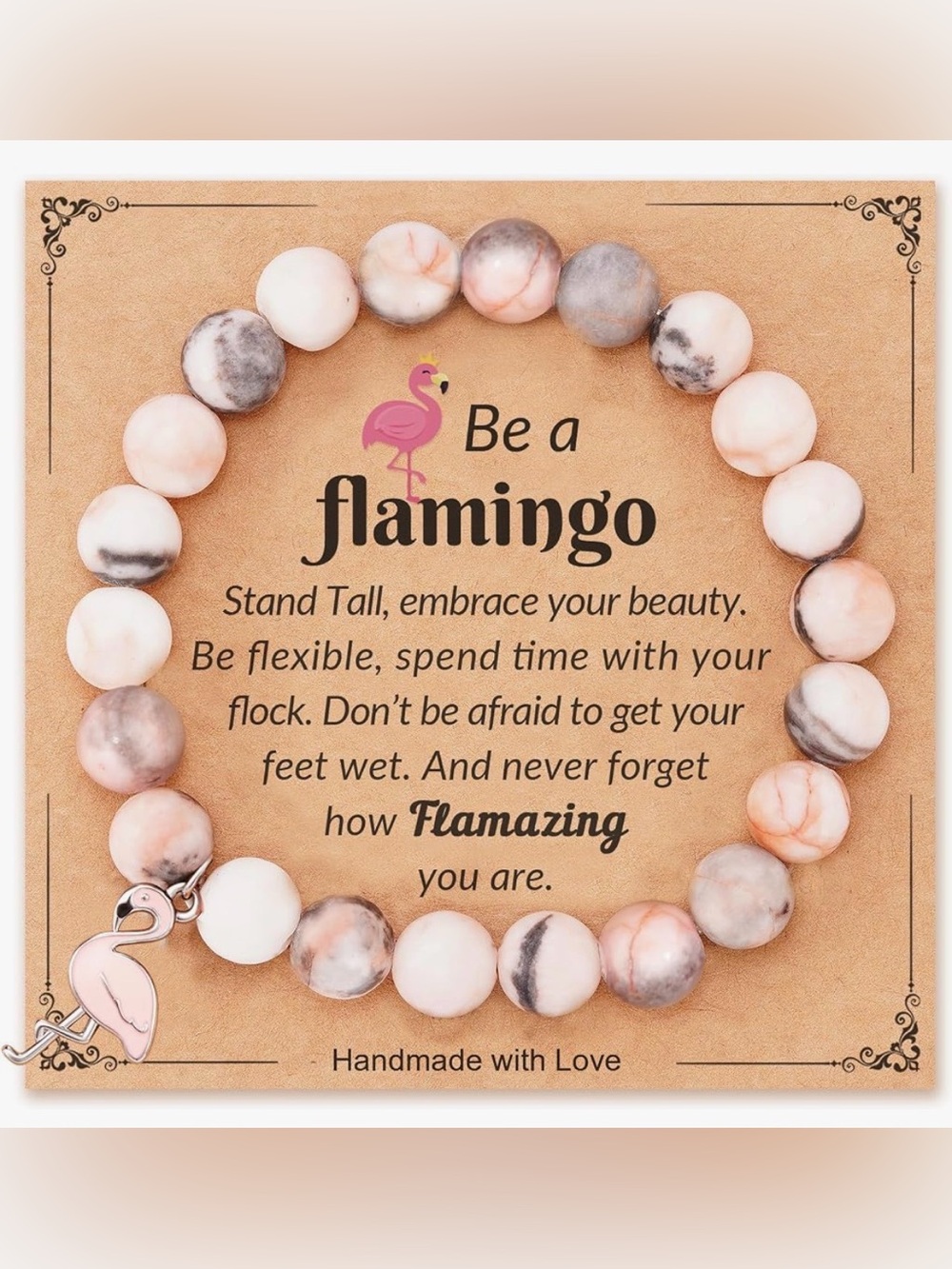 Be a Flamingo Pink & Gray Beaded Bracelet NEW